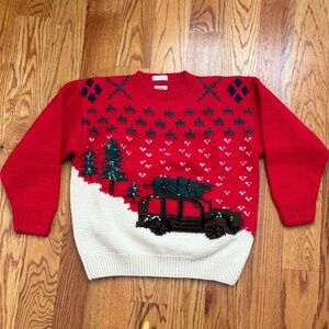 Vintage G.H. Bass 100% Wool Hand Knit Nordic Snow Sweater‎ Women's size Small